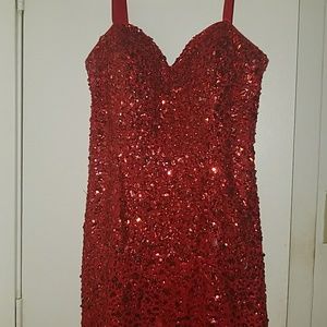 Ruby Red Crystal Encrusted Mermaid Prom Dress